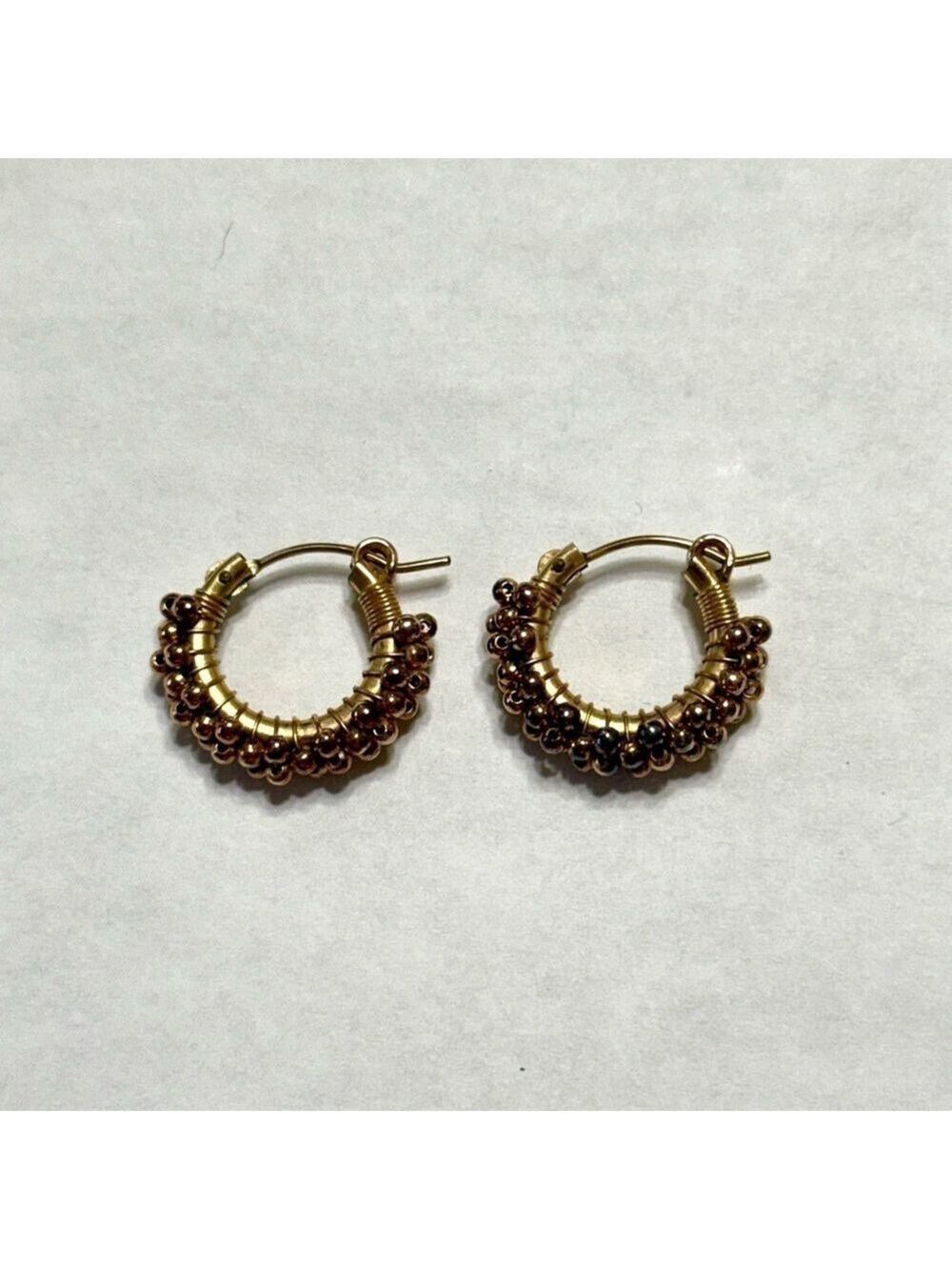 Gold Filled Huggie Hoop Earrings Wire Wrapped Beaded Rose Gold - Picture 4 of 4